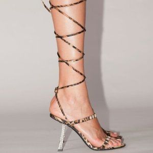 Giuseppe Zanotti Farrah Leopard  Silk Ankle Strap Crystal Heel Sandals Sz 40
